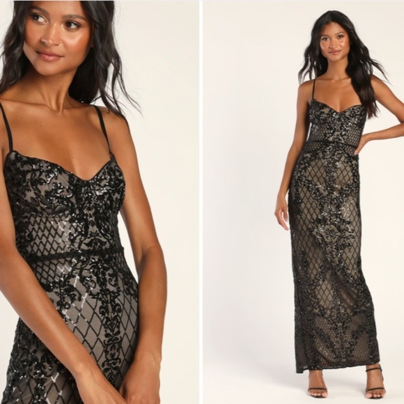 LULUS Sexy Prom Wedding Special Event Shimmer Sequins Elegant Mermaid Gown - Picture 1 of 6